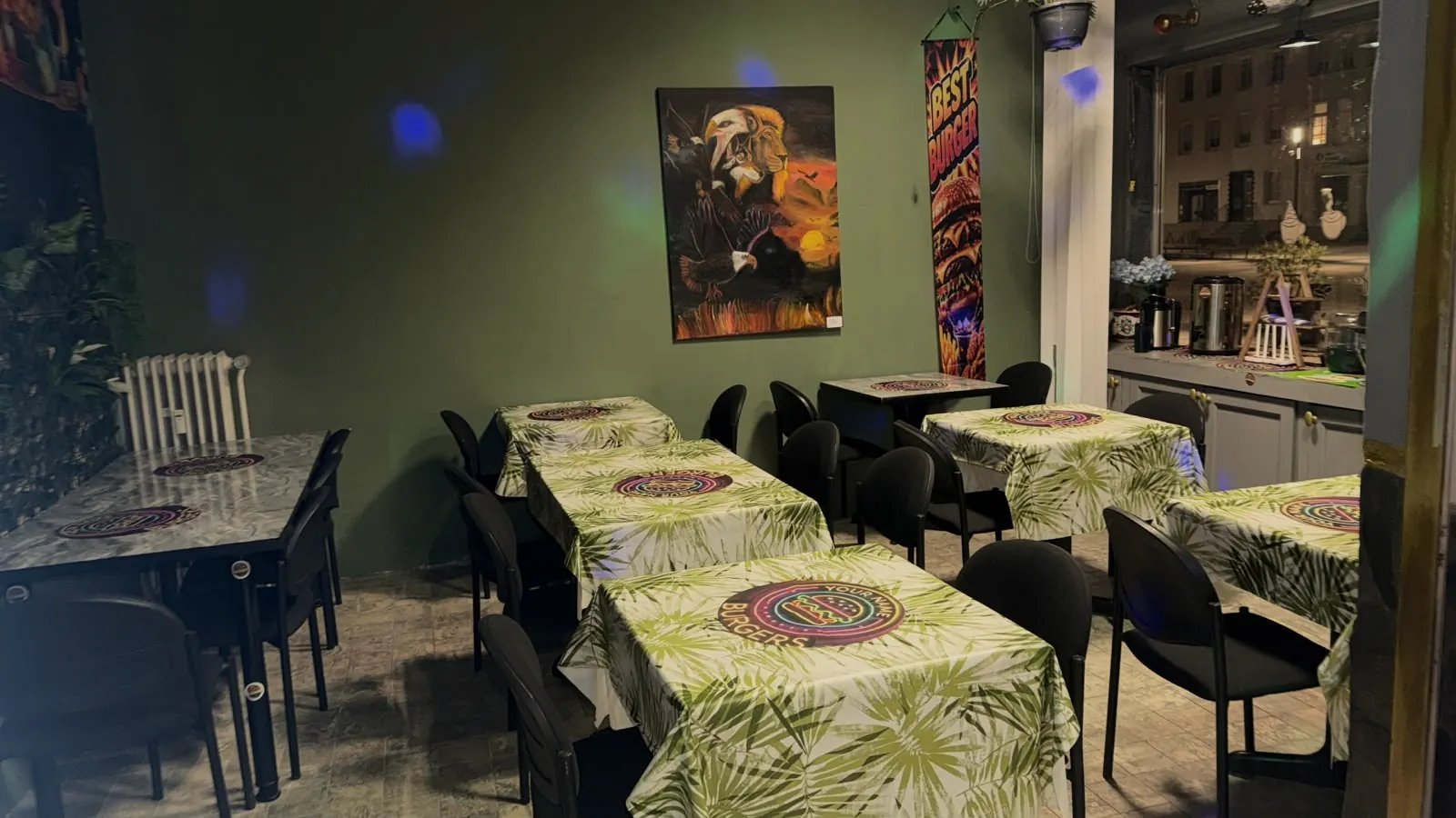 The dining room – breakfast in the morning, burgers at night